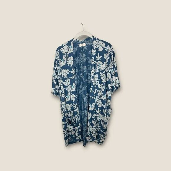 Natural by Known Supply Womens Hawaiian Swim Long Cover up Teal Floral Pocket XS - Picture 1 of 6